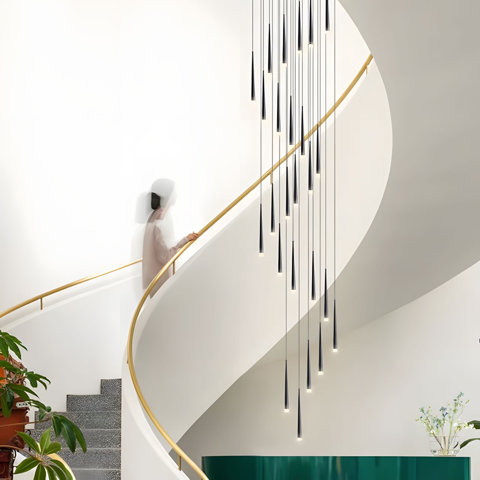 CINDRA-Minimalist Acrylic Staircase Chandelier-ZENDUCE