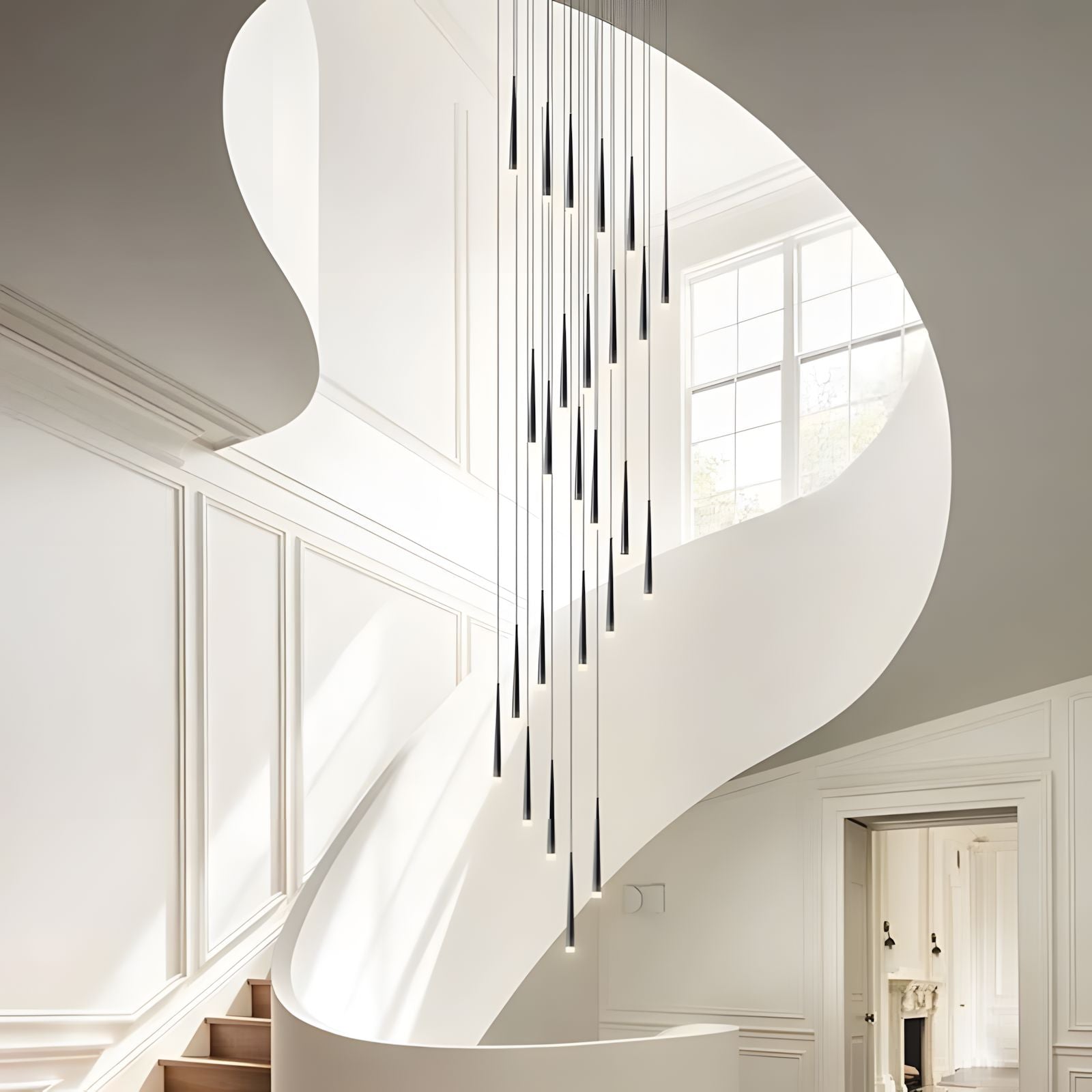 CINDRA-Minimalist Acrylic Staircase Chandelier-ZENDUCE