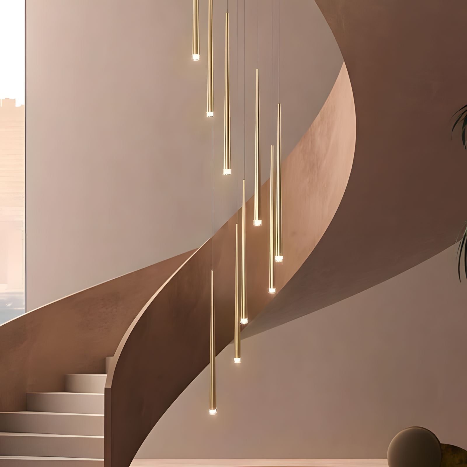 CINDRA-Minimalist Acrylic Staircase Chandelier-ZENDUCE