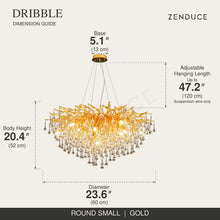 DRIBBLE round small gold dimension guide: 23.6 in (60 cm) diameter, adjustable suspension