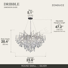 DRIBBLE round small silver dimension guide: 23.6 in (60 cm) diameter, adjustable suspension