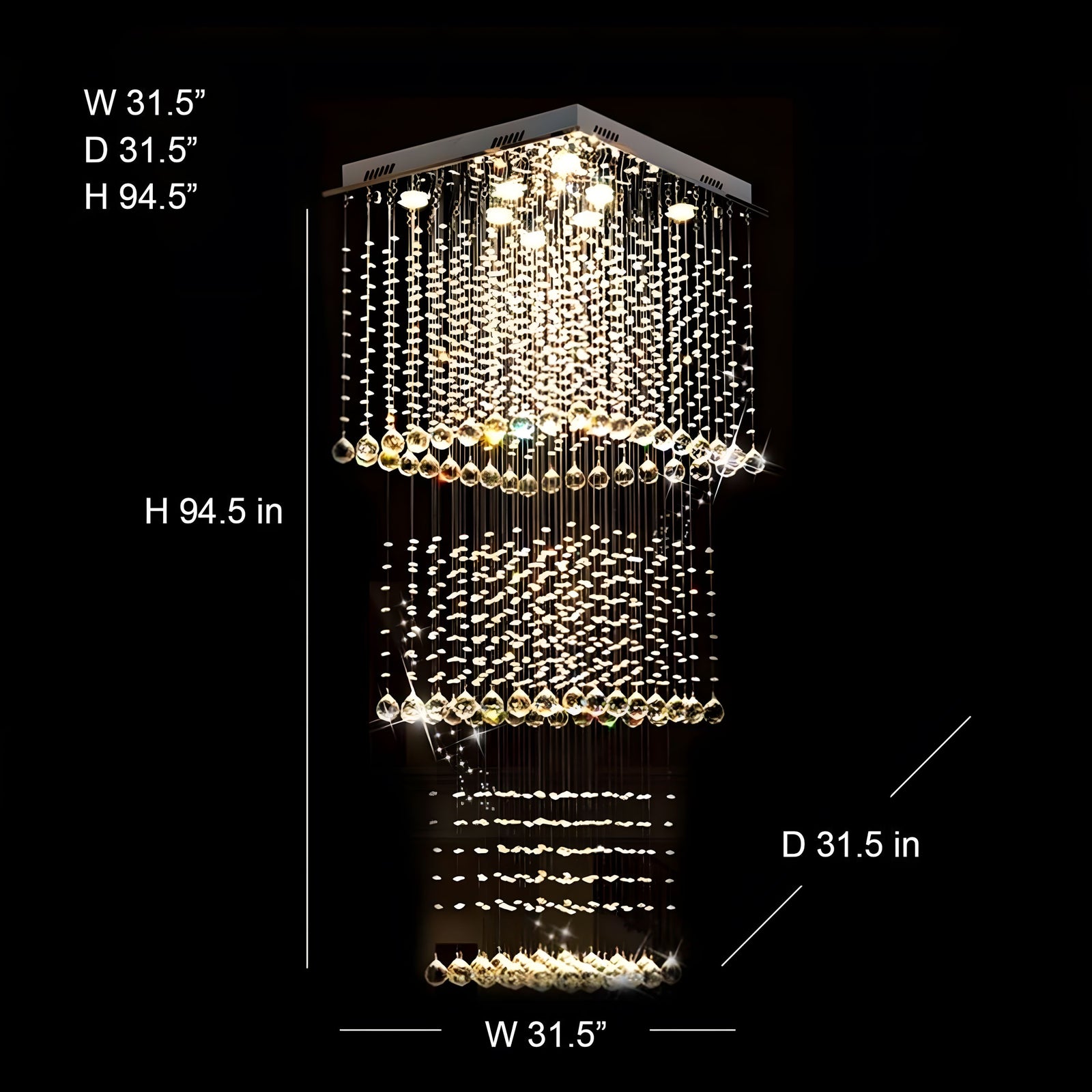 EVA-Square Crystal Raindrop Chandelier-ZENDUCE