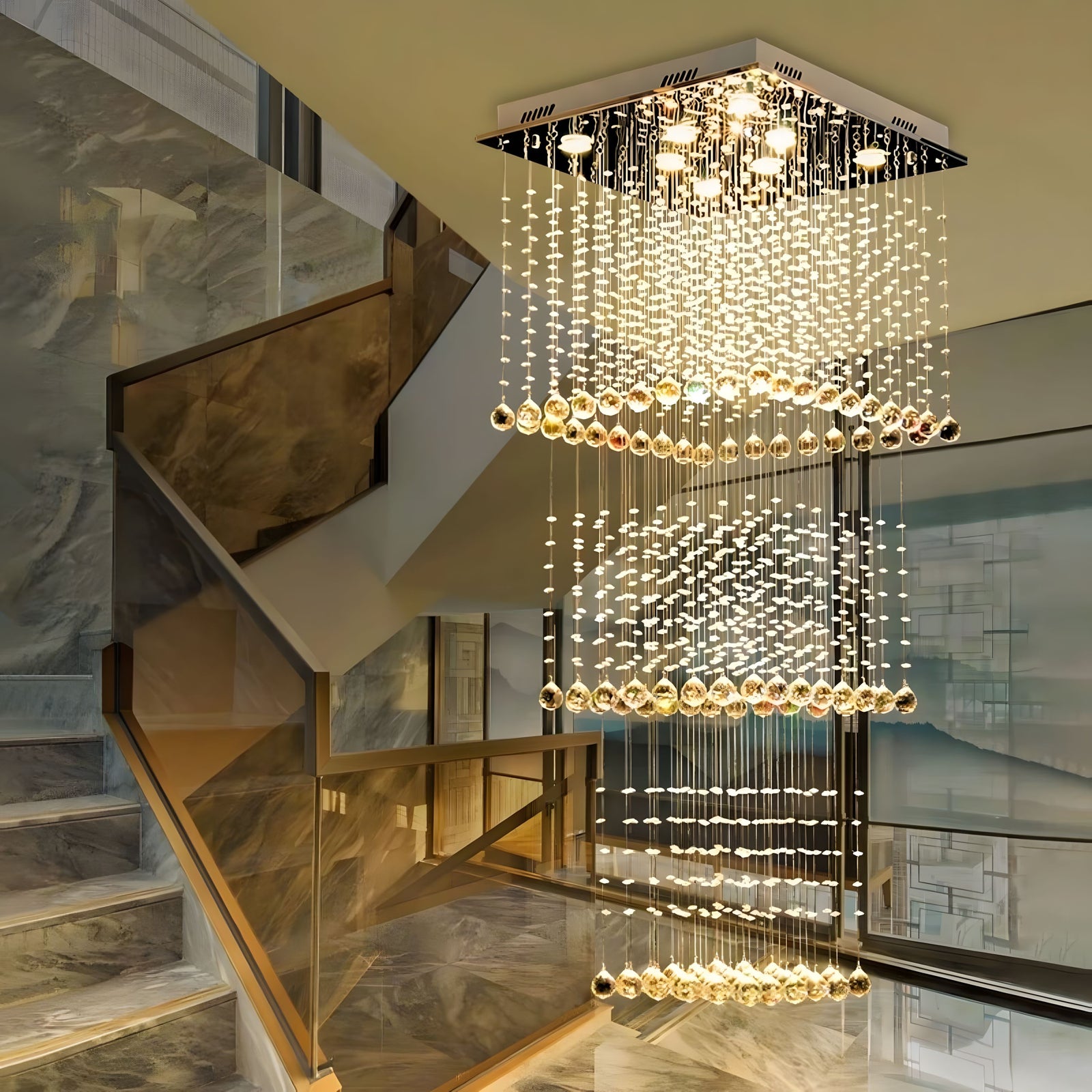 EVA-Square Crystal Raindrop Chandelier-ZENDUCE
