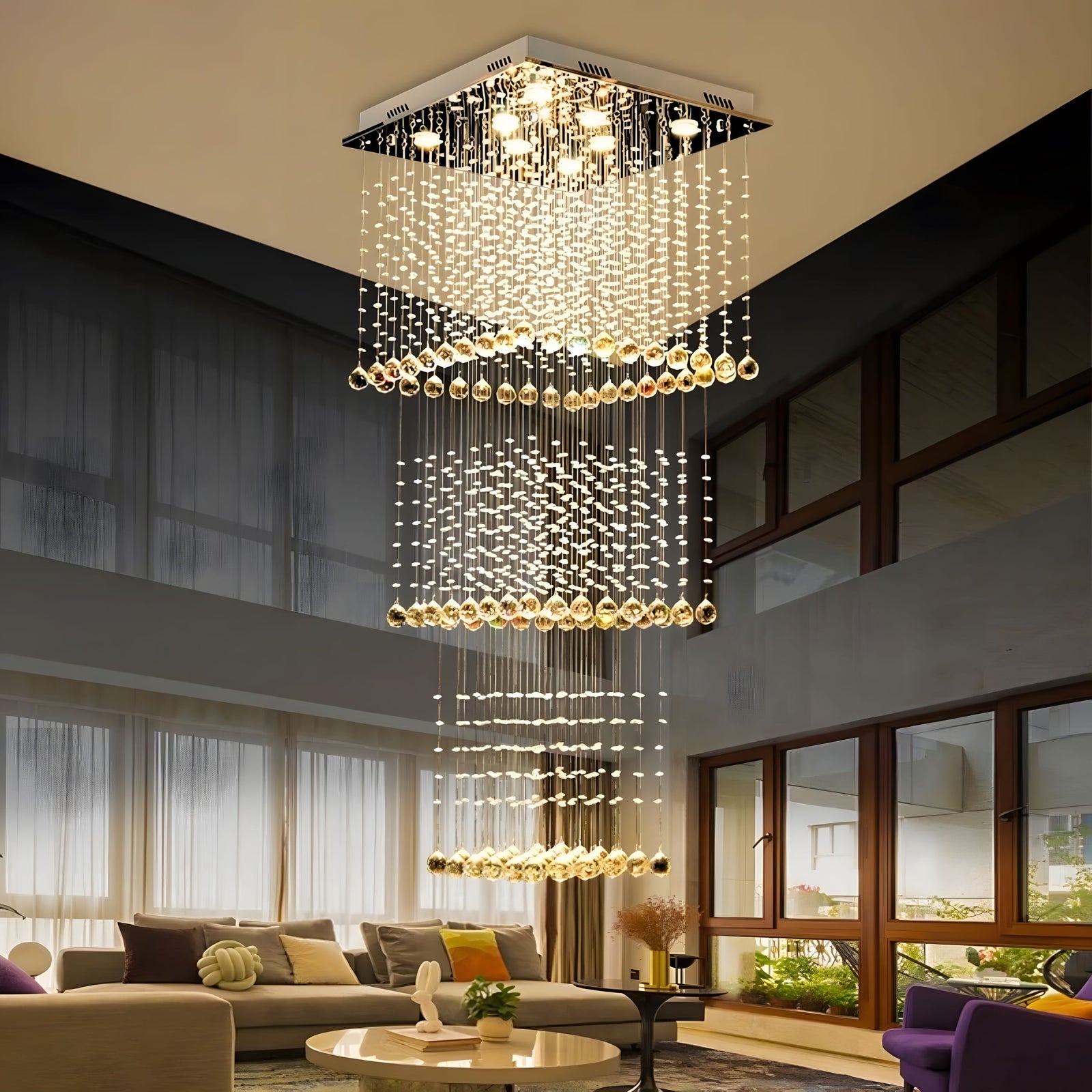 EVA-Square Crystal Raindrop Chandelier-ZENDUCE