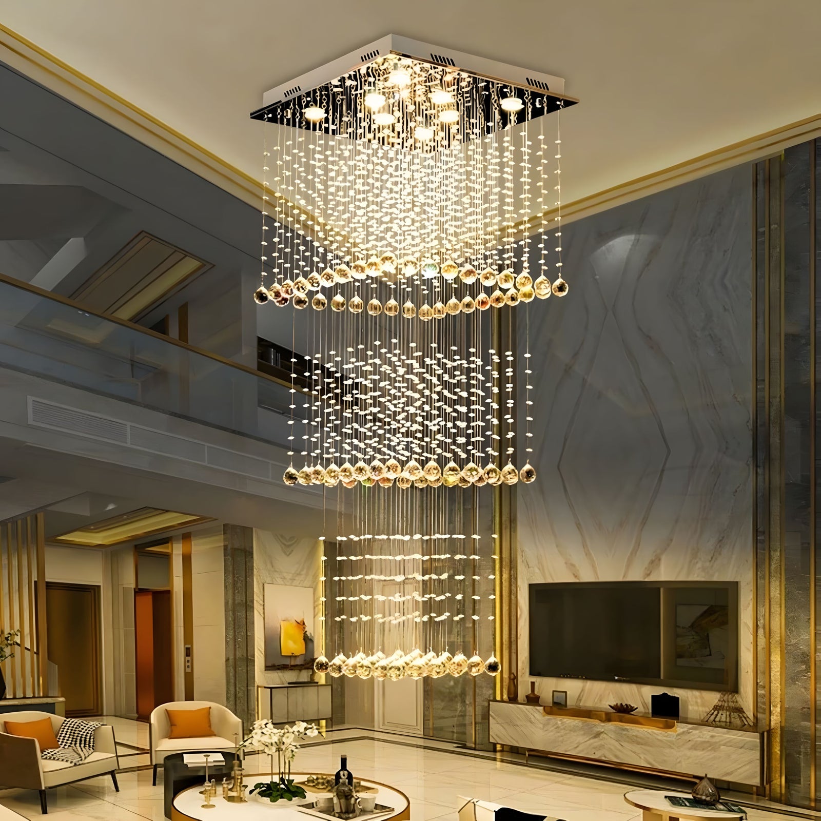 EVA-Square Crystal Raindrop Chandelier-ZENDUCE