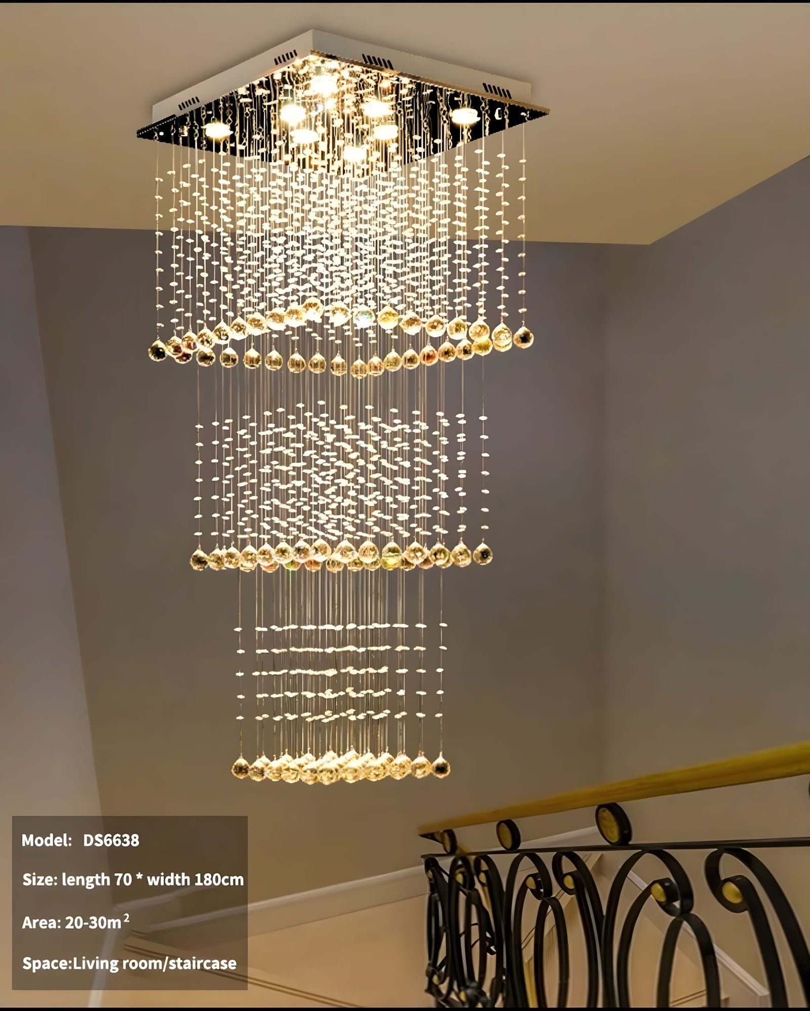 EVA-Square Crystal Raindrop Chandelier-ZENDUCE