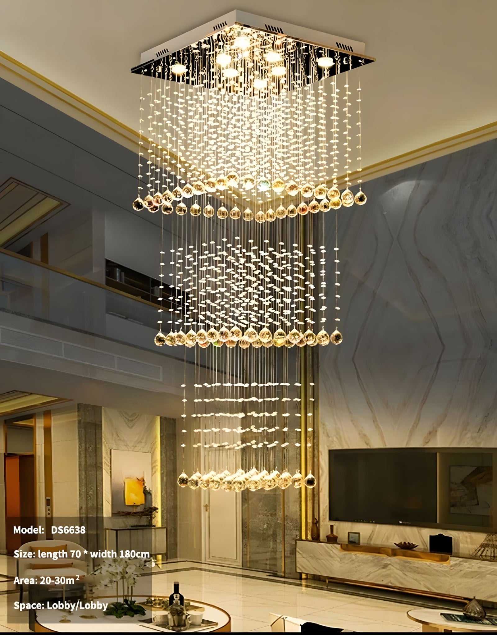 EVA-Square Crystal Raindrop Chandelier-ZENDUCE
