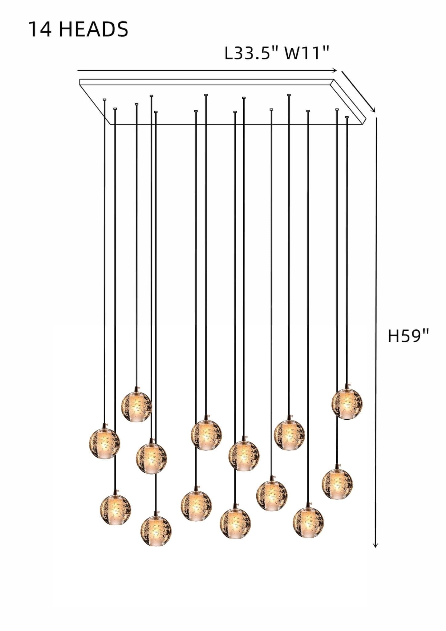 FELICITY - ZENDUCE - 14 Spheres | Rectangular Canopy / Warm White 3000k / Clear