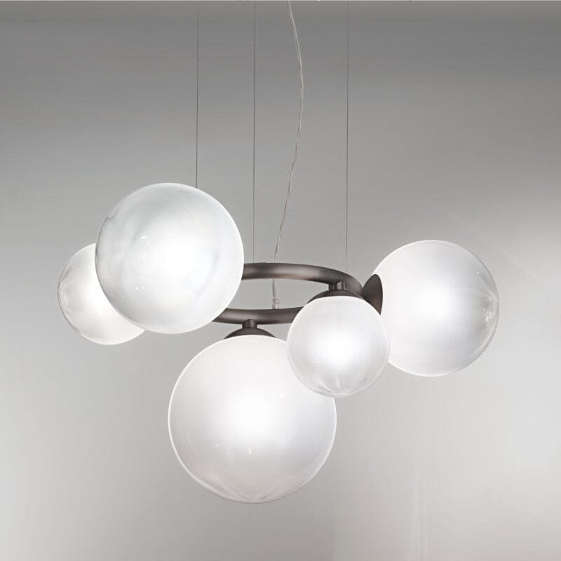 GLOBIQUE - ZENDUCE - Milk White Glass / 5 Heads - 22.0" x 11.8" / 56cm x 30cm / Bronze