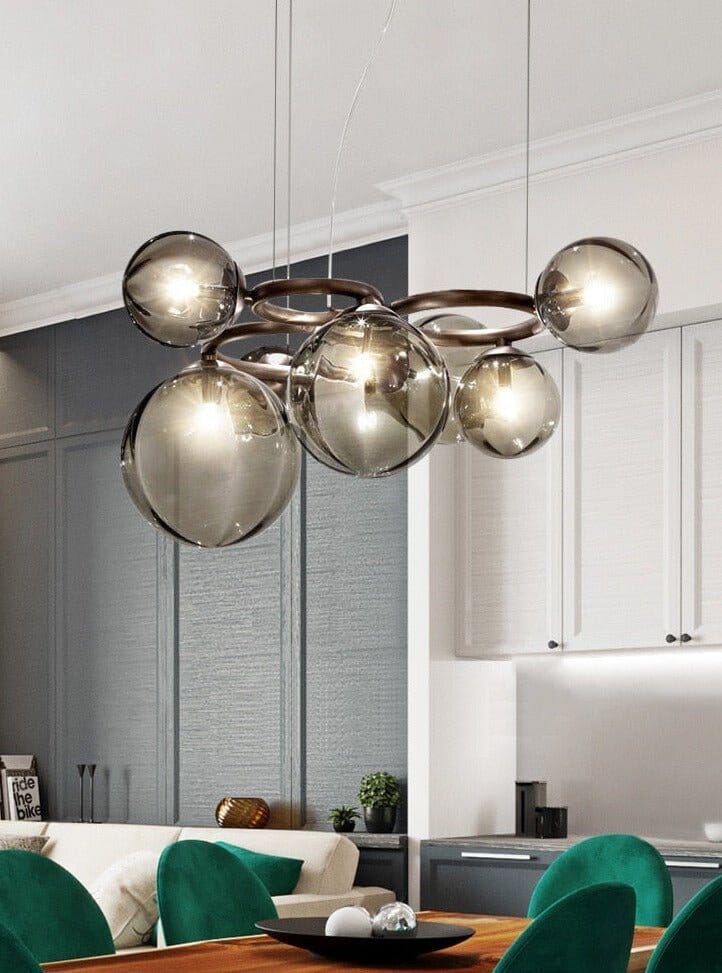 GLOBIQUE - ZENDUCE - Smokey Gray Glass / 5 Heads - 22.0" x 11.8" / 56cm x 30cm / Bronze