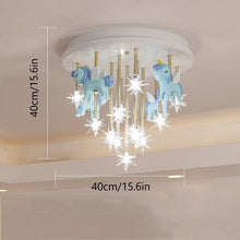 Girls Merry Go Roond Horses Ceiling Light | Kids Room Decor Lights - ZENDUCE - Lovely Blue Horse / Voltage AC100V-130V / G4 Bulb|Yellow Light