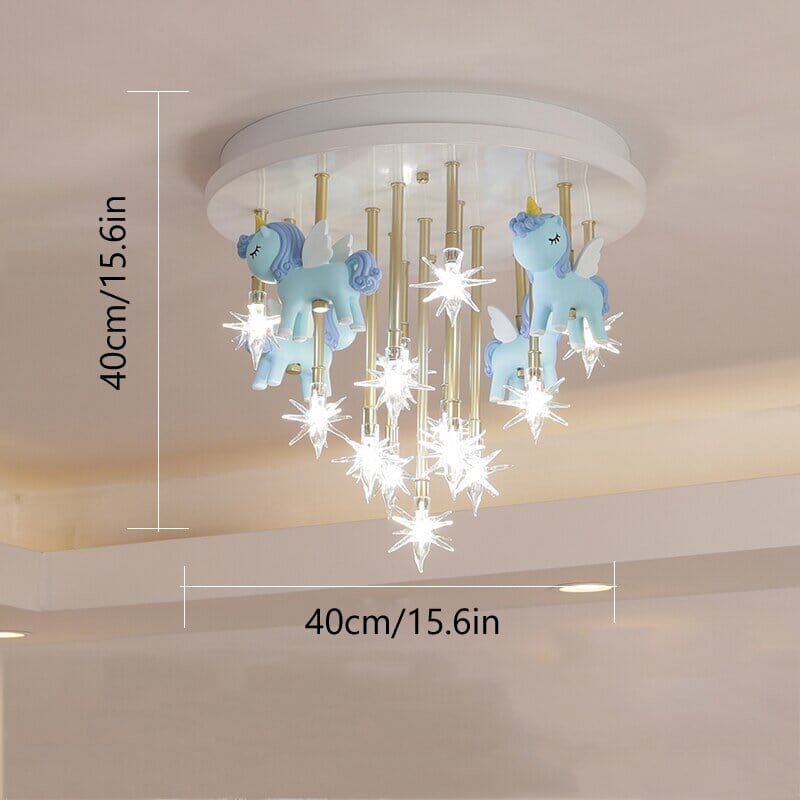 Girls Merry Go Roond Horses Ceiling Light | Kids Room Decor Lights - ZENDUCE - Lovely Blue Horse / Voltage AC100V-130V / G4 Bulb|Yellow Light