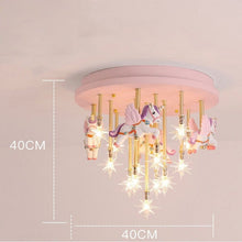 Girls Merry Go Roond Horses Ceiling Light | Kids Room Decor Lights - ZENDUCE - Pink Horse / Voltage AC100V-130V / G4 Bulb|Yellow Light