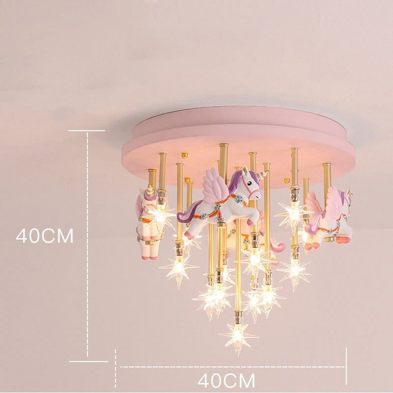 Girls Merry Go Roond Horses Ceiling Light | Kids Room Decor Lights - ZENDUCE - Pink Horse / Voltage AC100V-130V / G4 Bulb|Yellow Light