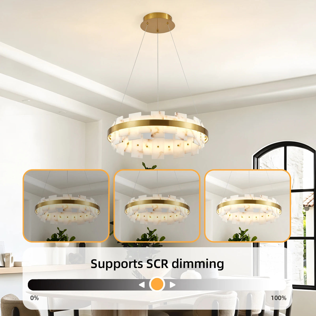 MARVENA round faux marble chandelier, product view 5