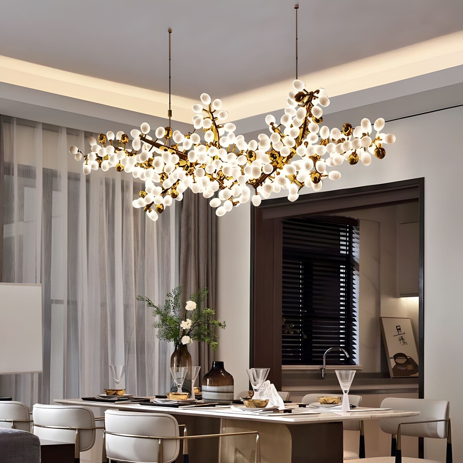 Spore | White Glass Cluster Chandelier | ZENDUCE