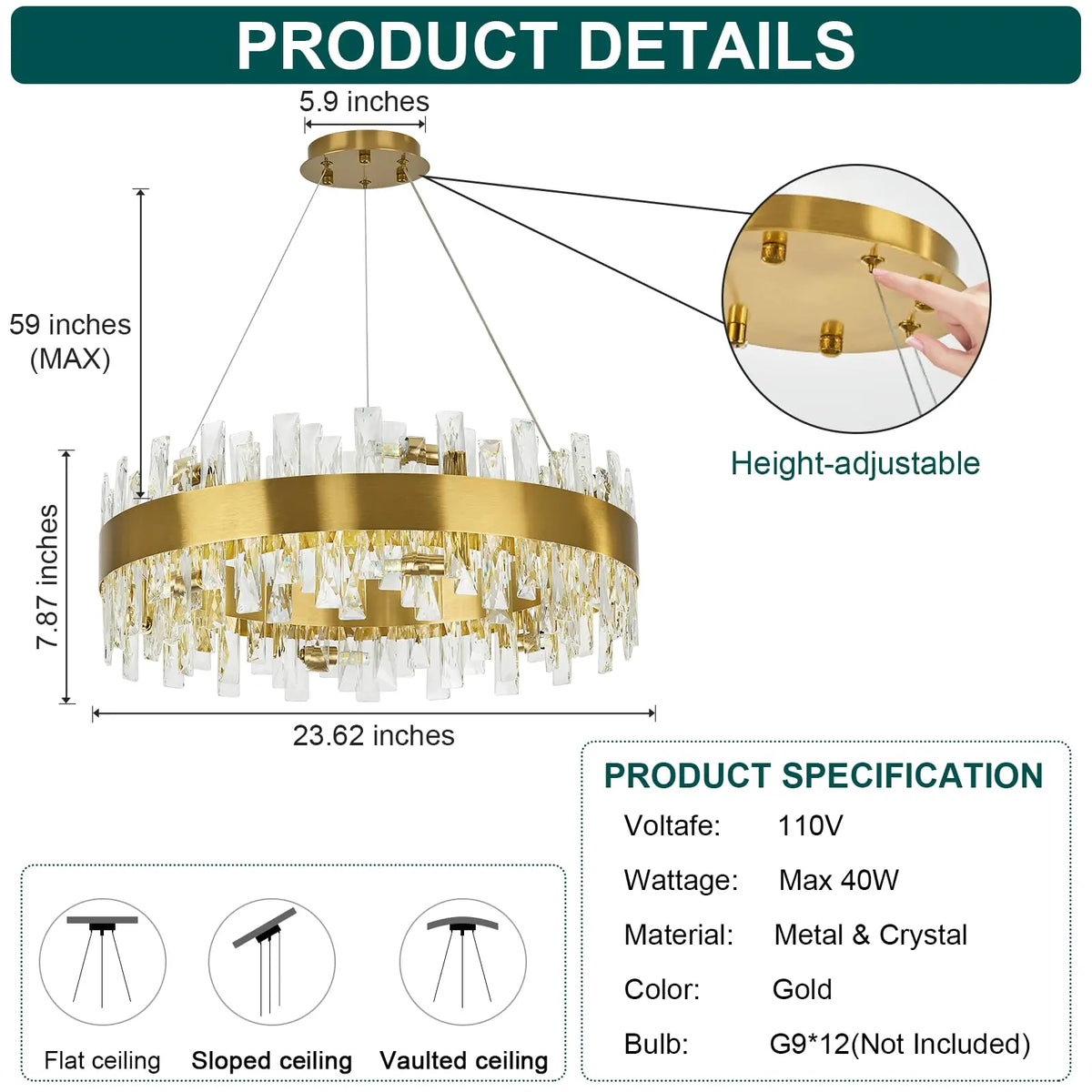 AURYNE round crystal chandelier — product view 6