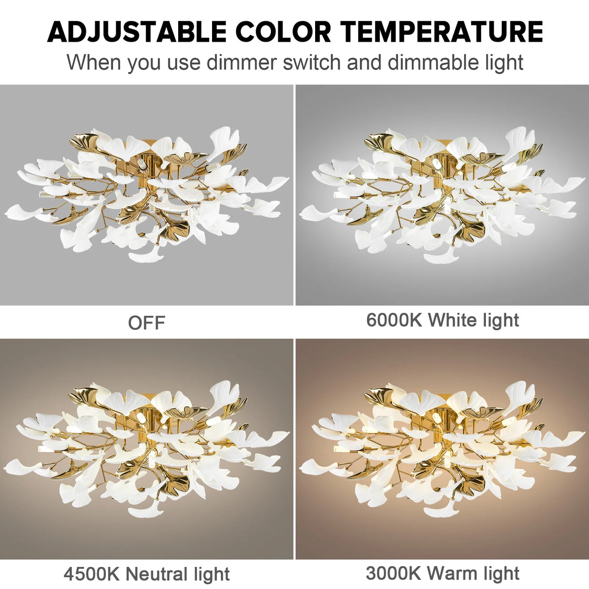 GINKORA ceramic ginkgo leaf ceiling light, product view 4