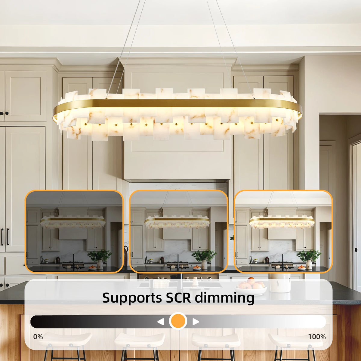 MARVESSA linear faux marble chandelier, product view 2