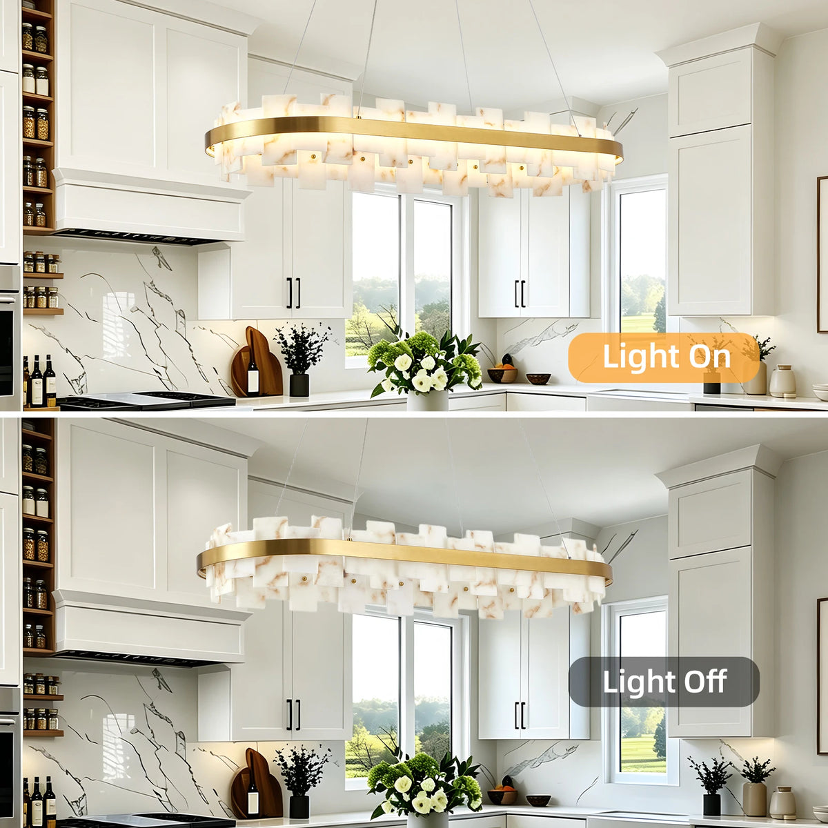 MARVESSA linear faux marble chandelier, product view 4