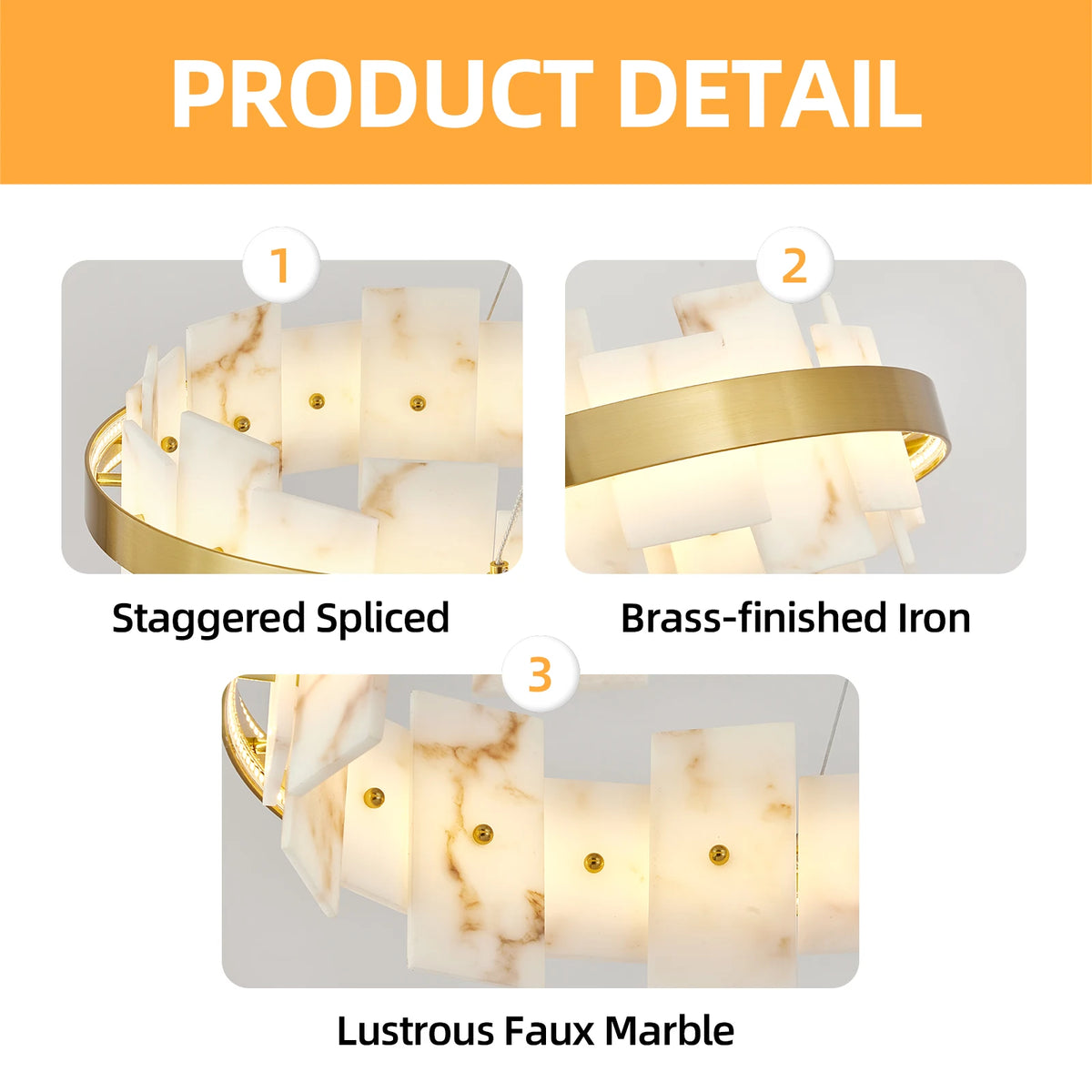 MARVESSA linear faux marble chandelier, product view 6
