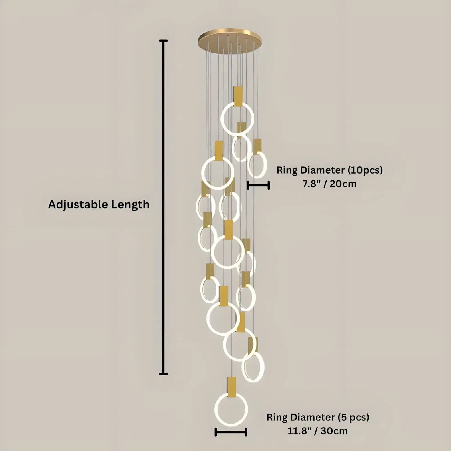 HALO (ALU) - ZENDUCE - Black / 15 Light Rings / Round Chassis / Warm Light