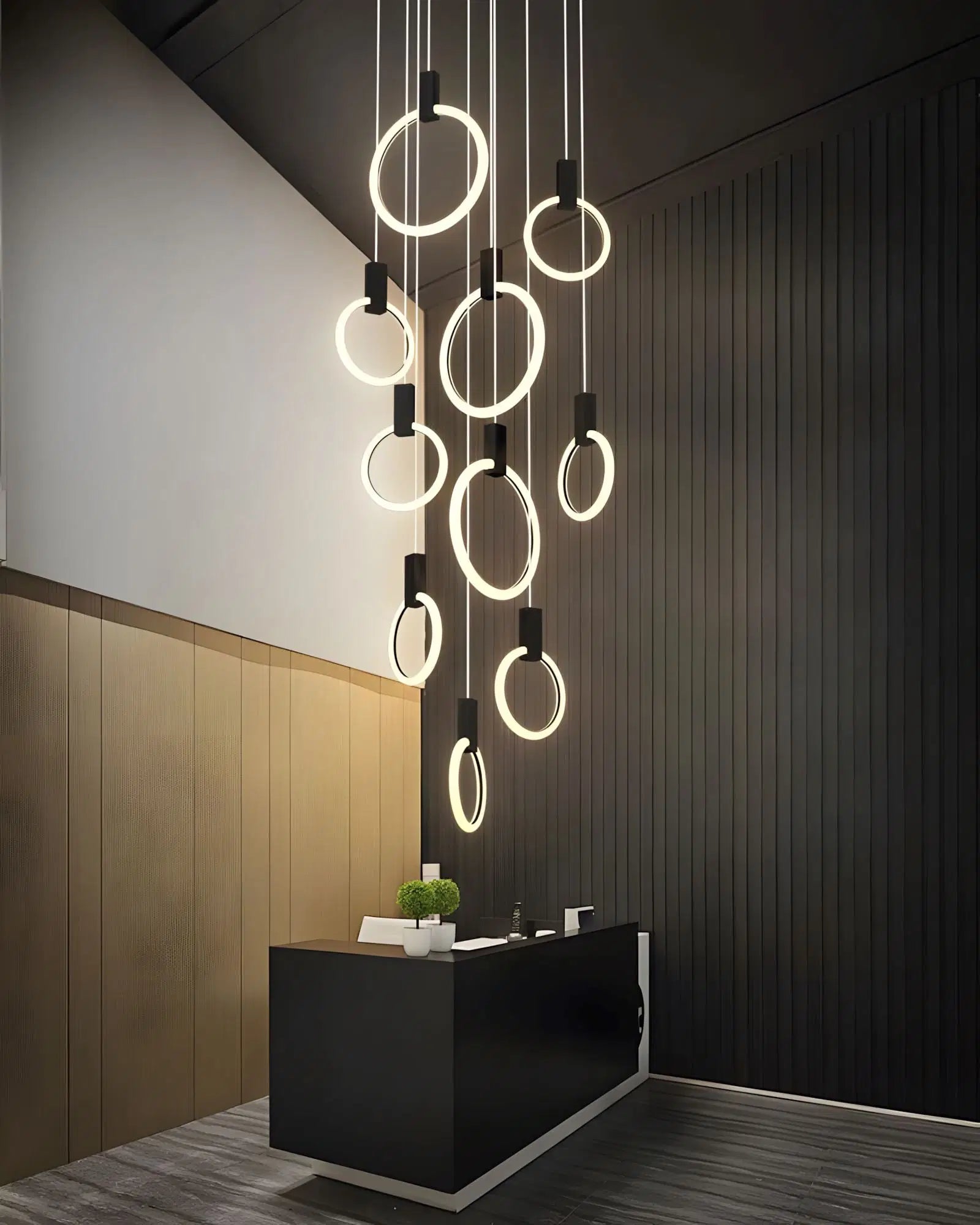 HALO (ALU) - ZENDUCE - Black / 3 Light Rings / Round Chassis / Warm Light