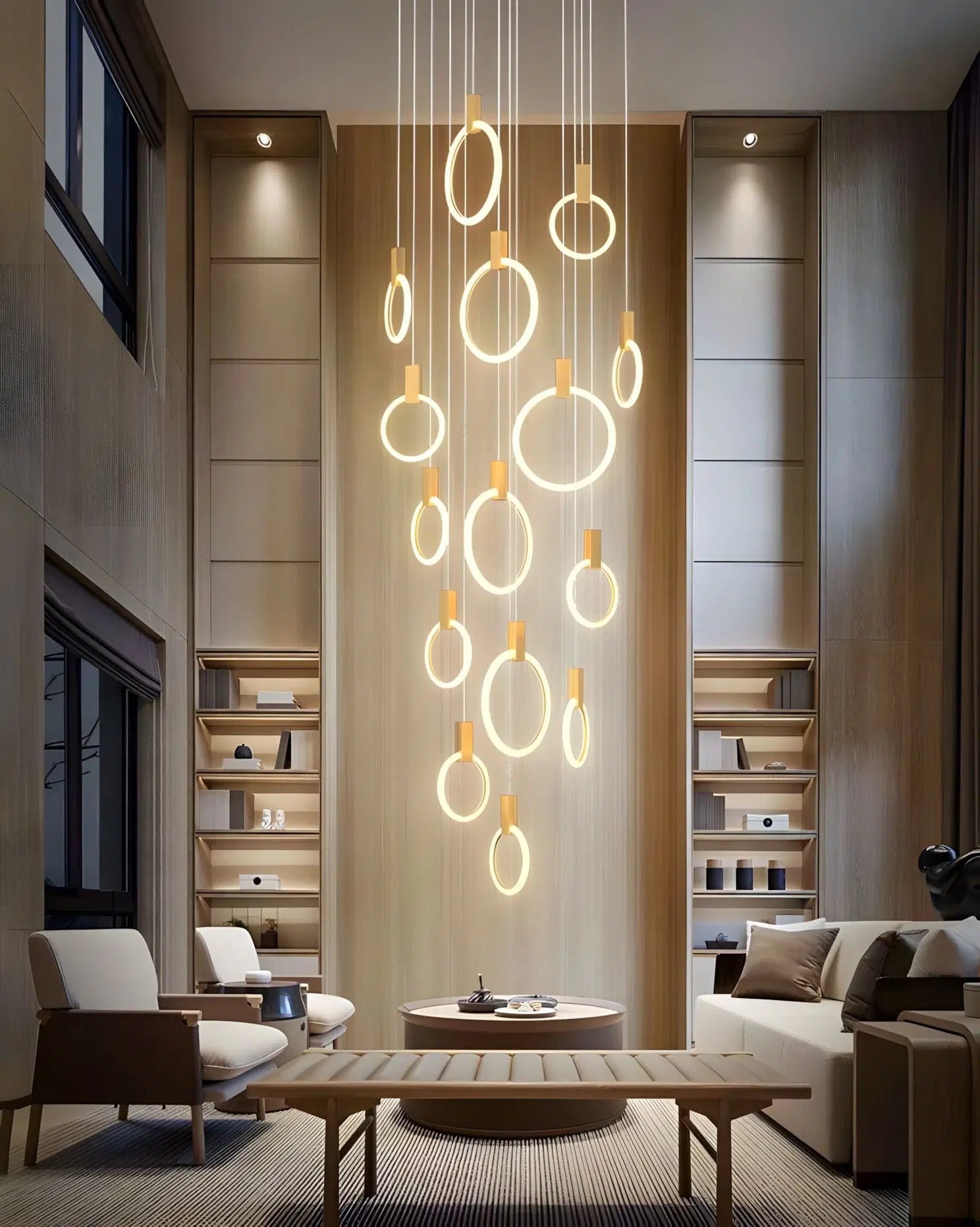 HALO (ALU) - ZENDUCE - Black / 3 Light Rings / Round Chassis / Warm Light