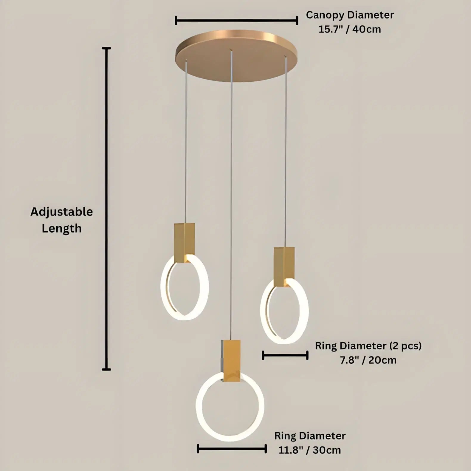 HALO (ALU) - ZENDUCE - Black / 3 Light Rings / Round Chassis / Warm Light