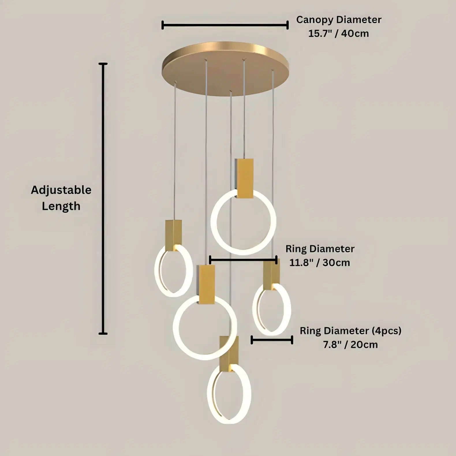 HALO (ALU) - ZENDUCE - Black / 5 Light Rings / Round Chassis / Warm Light