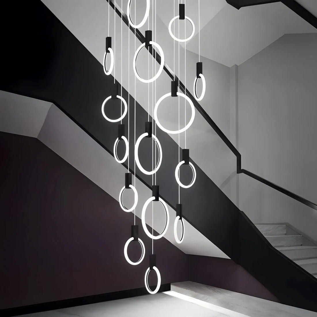 HALO (ALU) - ZENDUCE - Black / 3 Light Rings / Round Chassis / Warm Light