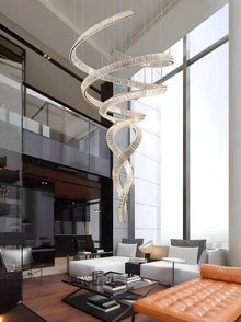 HELIX - ZENDUCE - Dia 31.5″ x H 90.1″ / Dia 80cm x H 230cm / Stainless steel & Clear crystal / Warm Light
