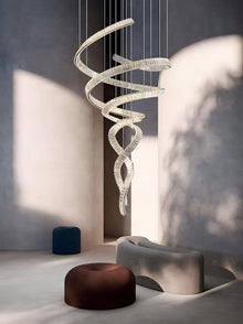 HELIX - ZENDUCE - Dia 31.5″ x H 90.1″ / Dia 80cm x H 230cm / Stainless steel & Clear crystal / Warm Light