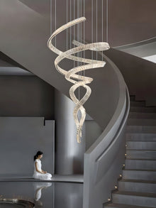 HELIX - ZENDUCE - Dia 31.5″ x H 90.1″ / Dia 80cm x H 230cm / Stainless steel & Clear crystal / Warm Light