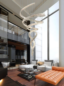HELIX - ZENDUCE - Dia 31.5″ x H 90.1″ / Dia 80cm x H 230cm / Stainless steel & Clear crystal / Warm Light
