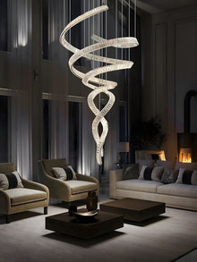 HELIX - ZENDUCE - Dia 31.5″ x H 90.1″ / Dia 80cm x H 230cm / Stainless steel & Clear crystal / Warm Light