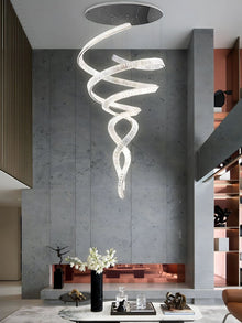HELIX - ZENDUCE - Dia 31.5″ x H 90.1″ / Dia 80cm x H 230cm / Stainless steel & Clear crystal / Warm Light