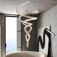 HELIX - ZENDUCE - Dia 31.5″ x H 90.1″ / Dia 80cm x H 230cm / Stainless steel & Clear crystal / Warm Light