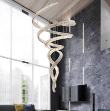 HELIX - ZENDUCE - Dia 31.5″ x H 90.1″ / Dia 80cm x H 230cm / Stainless steel & Clear crystal / Warm Light