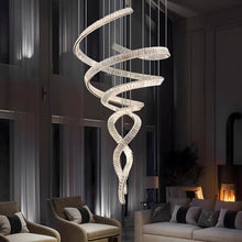 HELIX - ZENDUCE - Dia 31.5″ x H 90.1″ / Dia 80cm x H 230cm / Stainless steel & Clear crystal / Warm Light