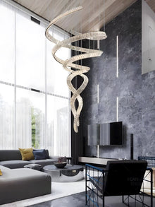 HELIX - ZENDUCE - Dia 31.5″ x H 90.1″ / Dia 80cm x H 230cm / Stainless steel & Clear crystal / Warm Light