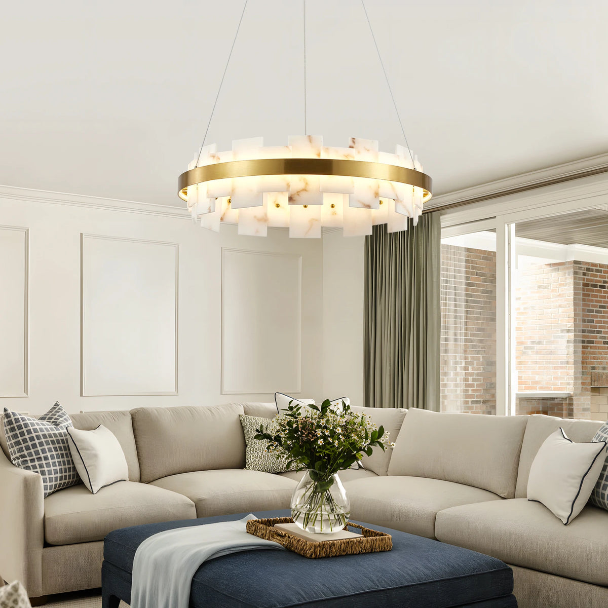 MARVENA round faux marble chandelier, product view 2