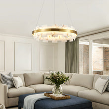 MARVENA round faux marble chandelier, product view 2