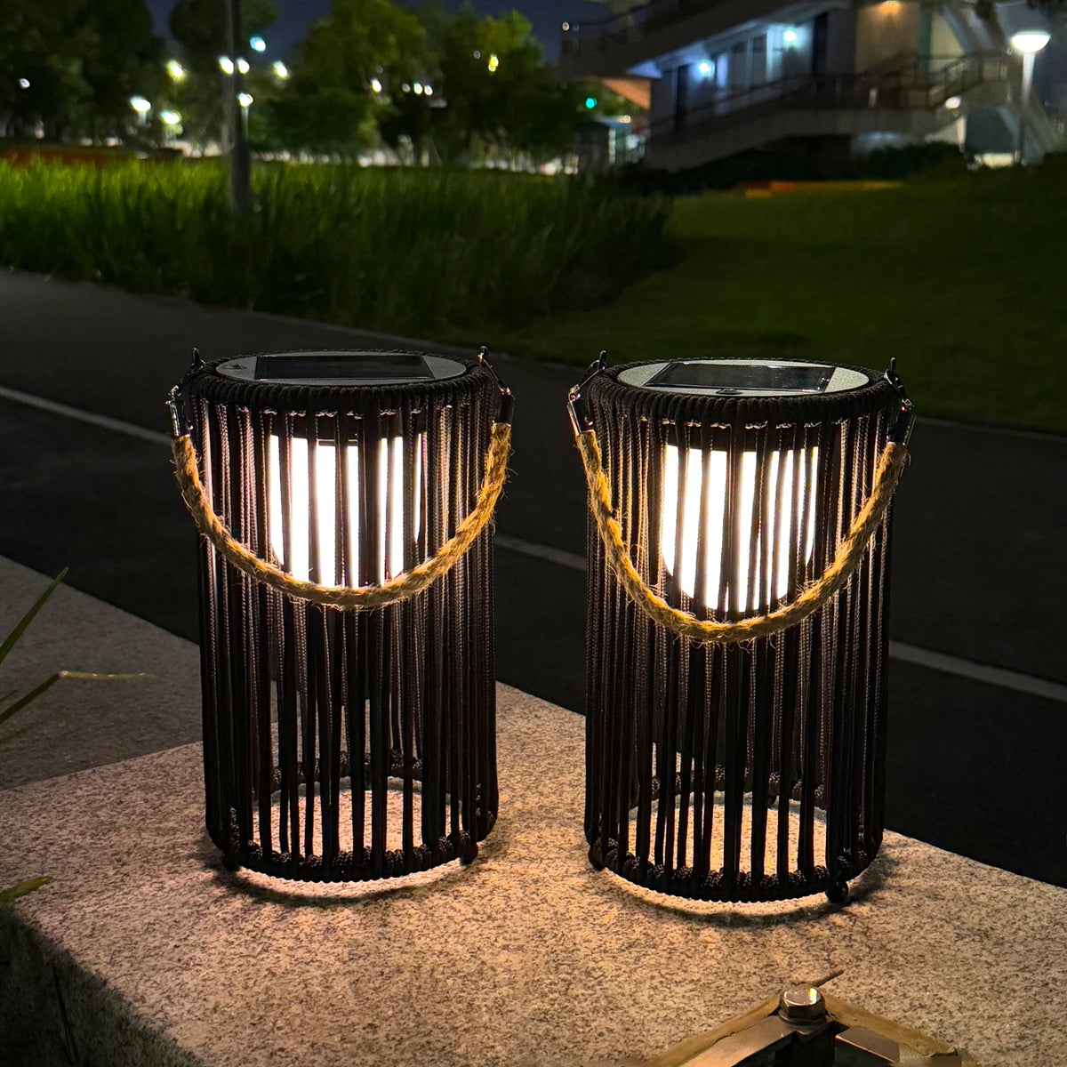 SOLVETTA solar woven lanterns set of two, product view 1