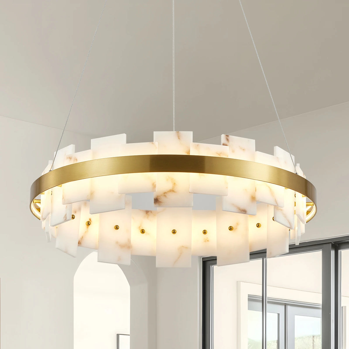 MARVENA round faux marble chandelier, product view 1