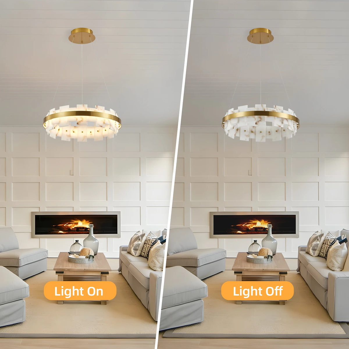 MARVENA round faux marble chandelier, product view 6