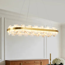 MARVESSA linear faux marble chandelier, product view 1