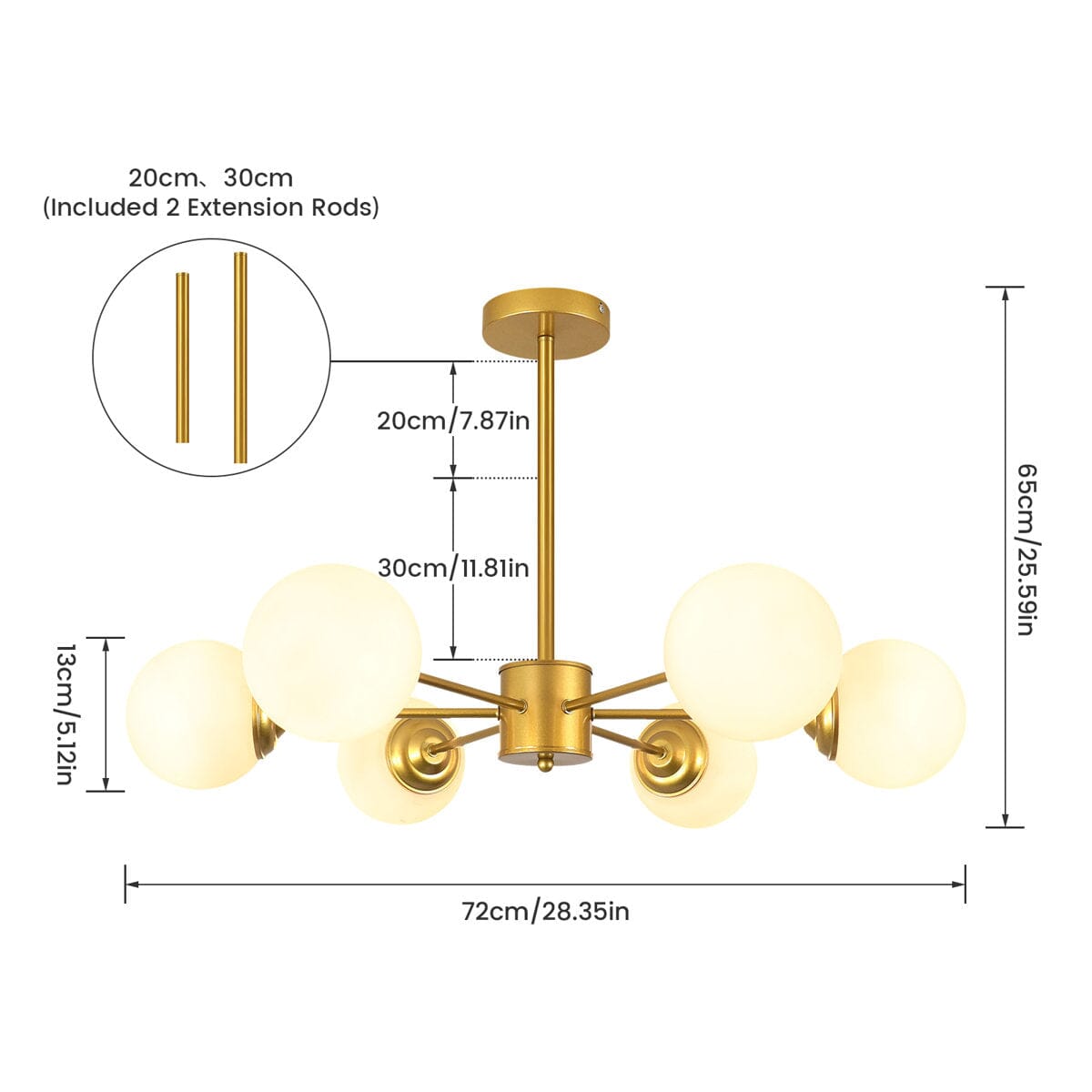 IRISLUME-Brass Sputnik Opal Globe Chandelier-ZENDUCE