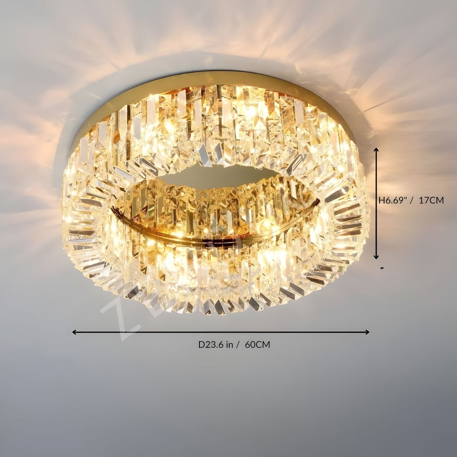 KIRA-Gold Frame Halo Ring Chandelier-ZENDUCE