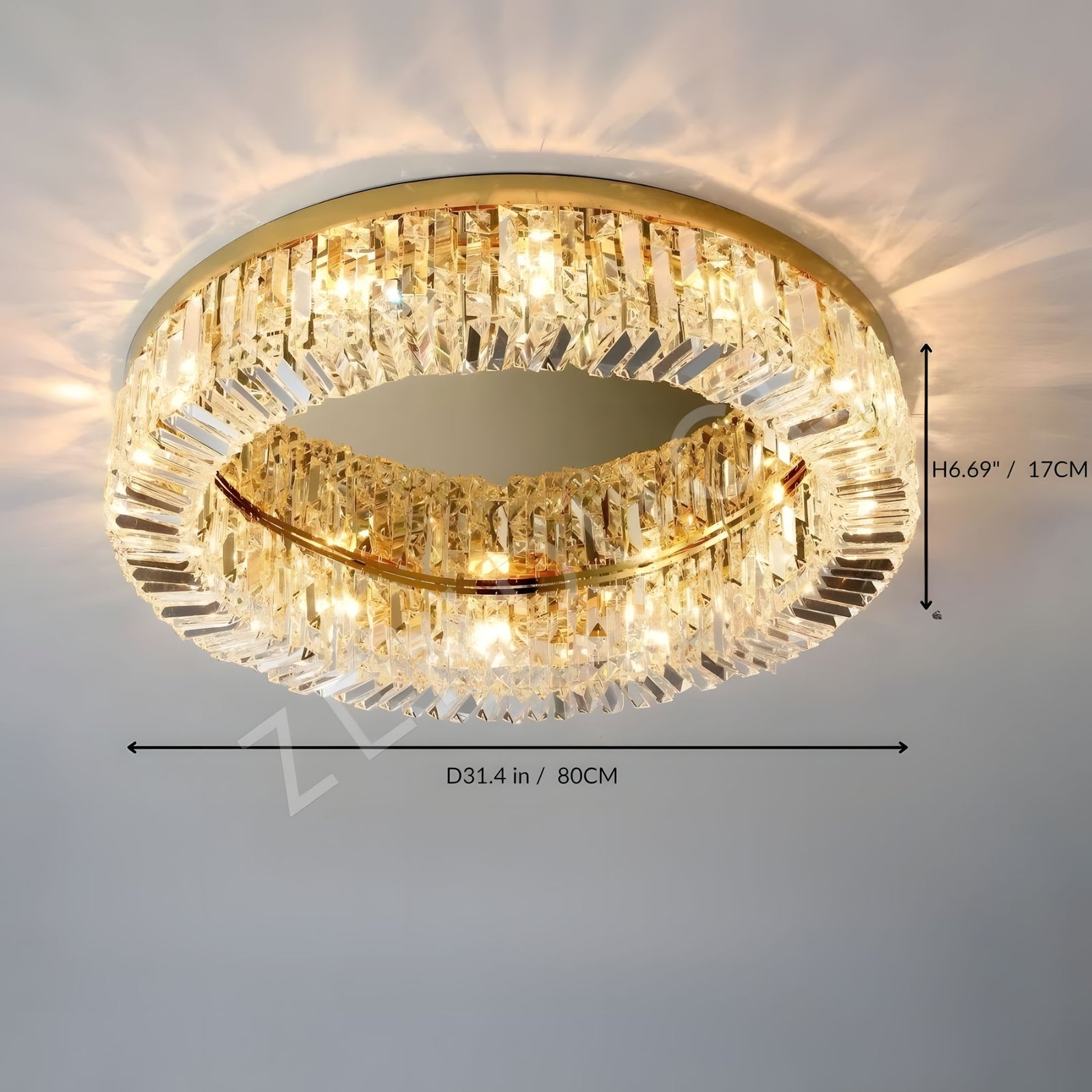 KIRA-Gold Frame Halo Ring Chandelier-ZENDUCE